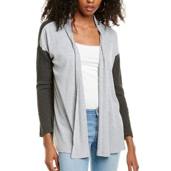 bobeau Sweaters - New Bobeau Colorblock Ribbed Open Front Cardigan Sweater Medium Women Gray